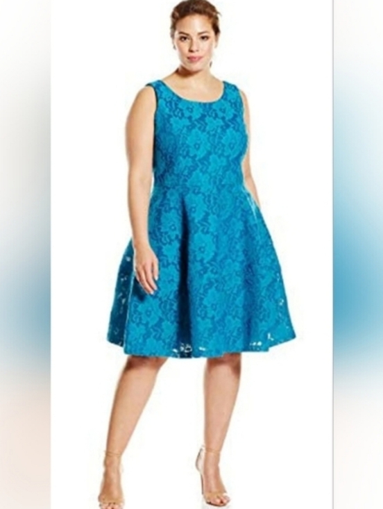Calvin Klein Dresses & Skirts - Nwot Calvin Klein Turquoise Lace Mesh Sleeveless Fit & Flare Knee Length Dress